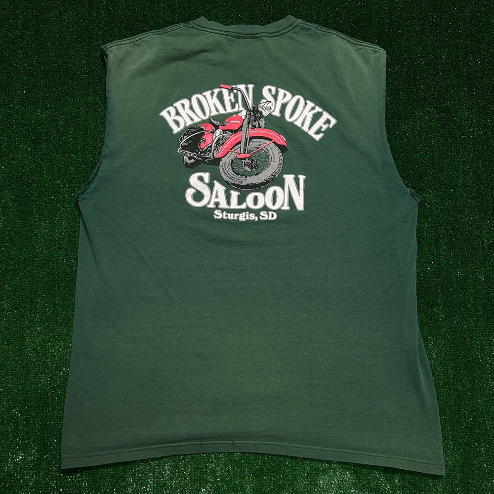 Anvil Broken Spoke Saloon Vintage Tank Mens XL Green Sturgis 2003 Biker Muscle